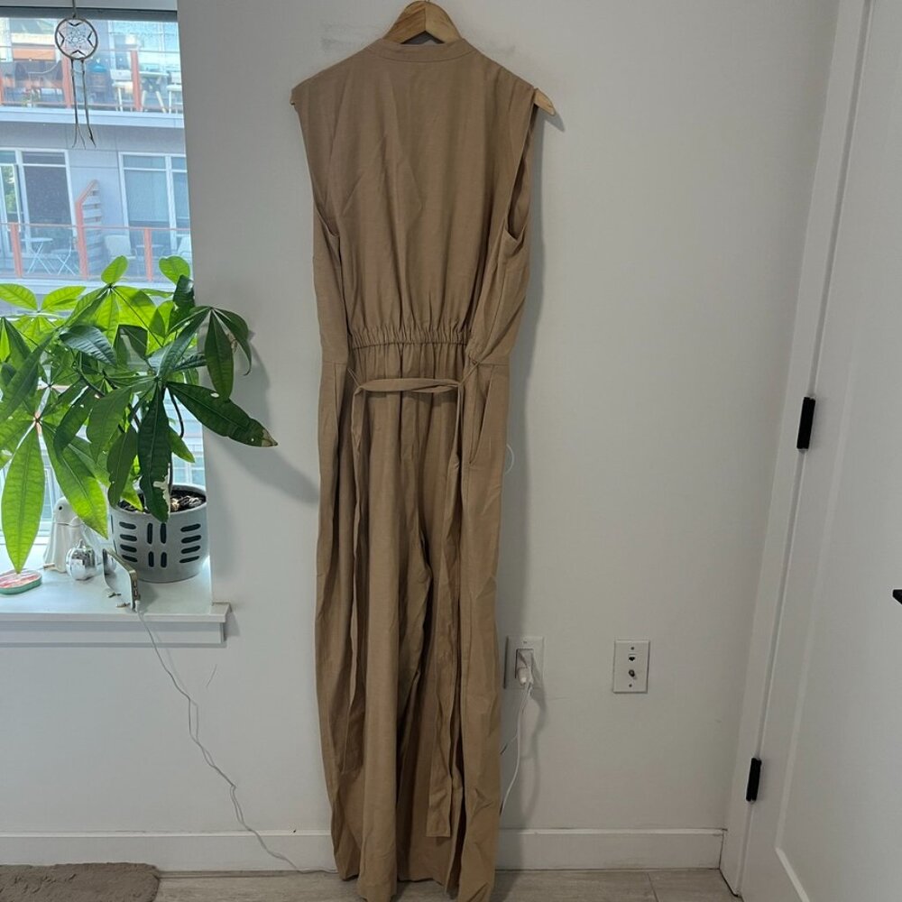 NEW Ann Taylor Brown Split Neck Sleeveless Linen Jumpsuit Size 16 - Picture 6 of 7